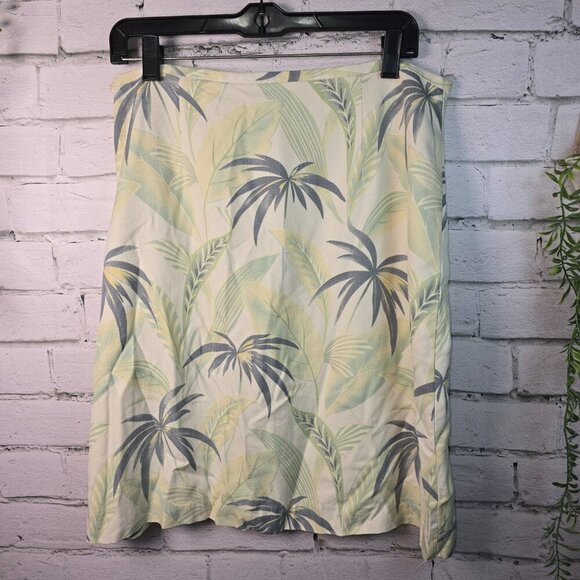 TOMMY BAHAMA PALM TREE PRINT SKIRT 100% SILK, LINED CREAM GREEN WOMENS SIZE 12 - Picture 4 of 6